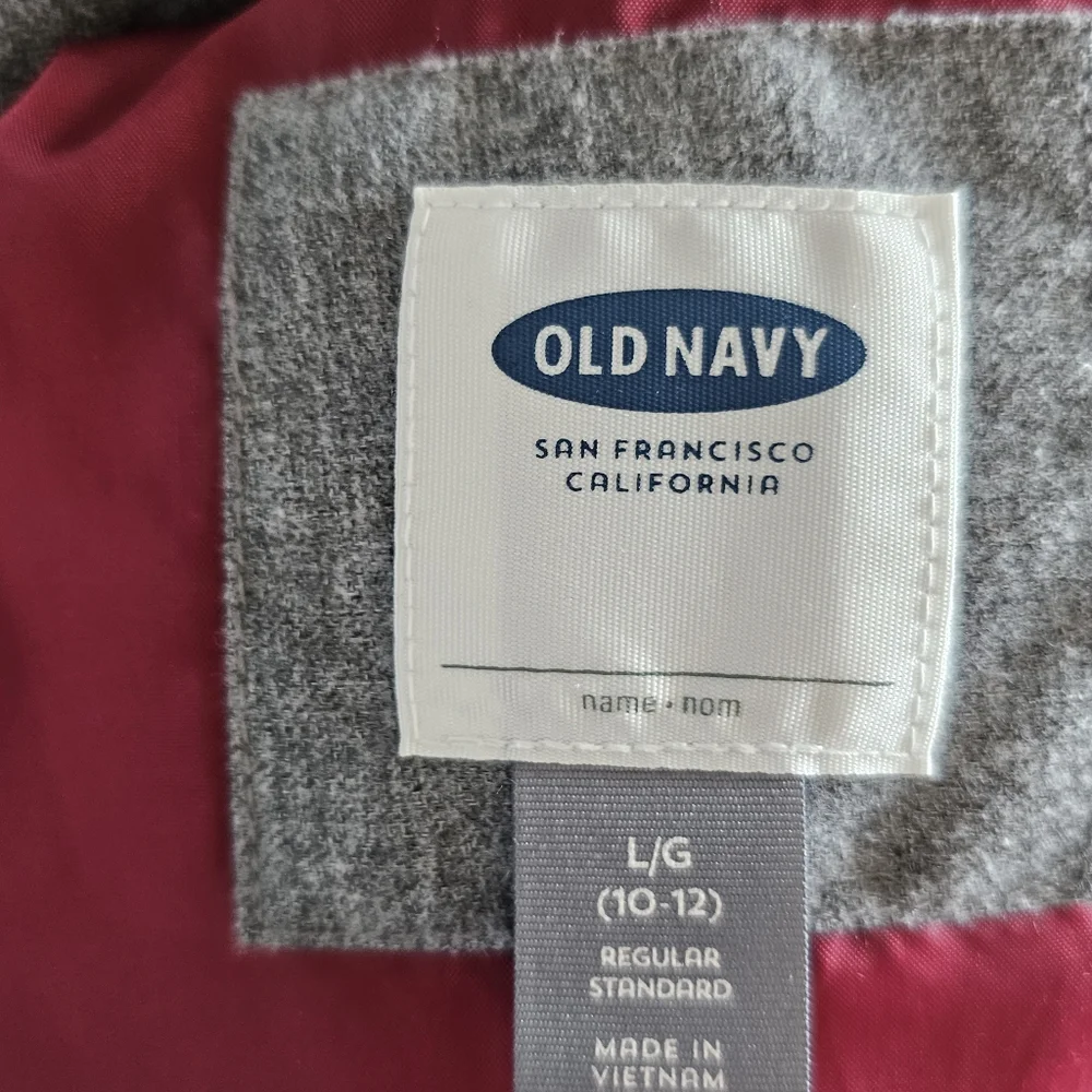 Old Navy Boys/Girls Quilted Gray Puffer Vest Flannel Look Sz L 5 Pockets…